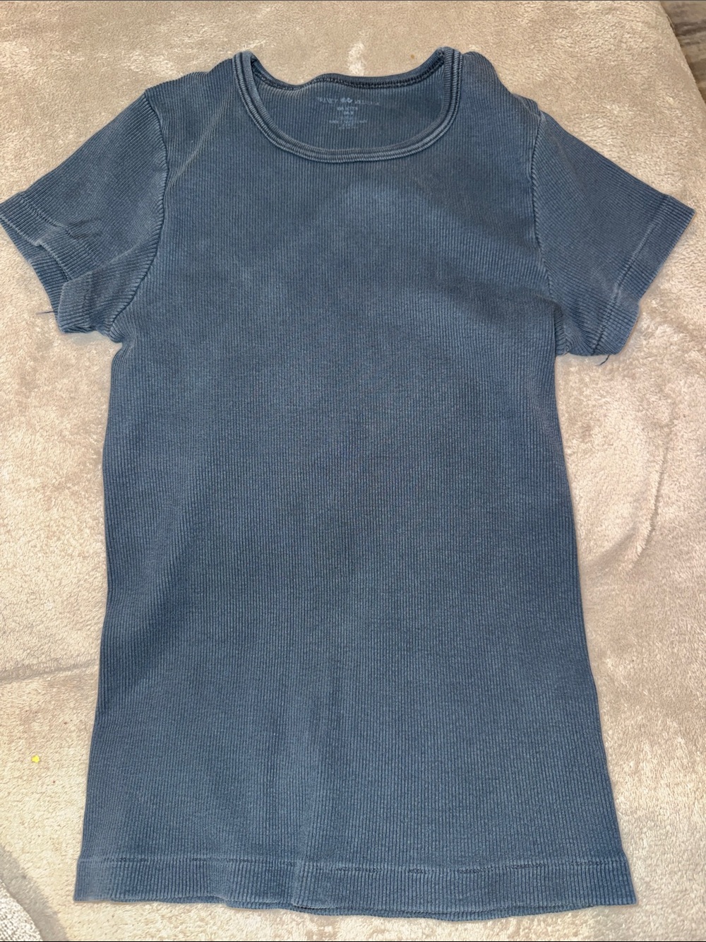 Brandy Melville Short Sleeve Ribbed Tee in Deep Blue
